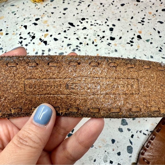 Fossil Vintage Brown Genuine Leather Brass Heritage Style 90s Y2K Belt Sz L